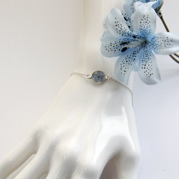 Sterling Silver Real Flower Minimalist Bracelet - Picture 1 of 5
